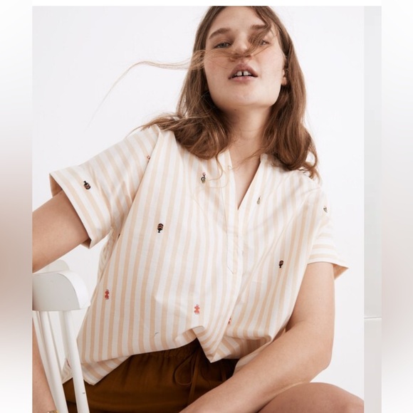 Embroidered Lakeline Popover Shirt in Stripe - Picture 1 of 7